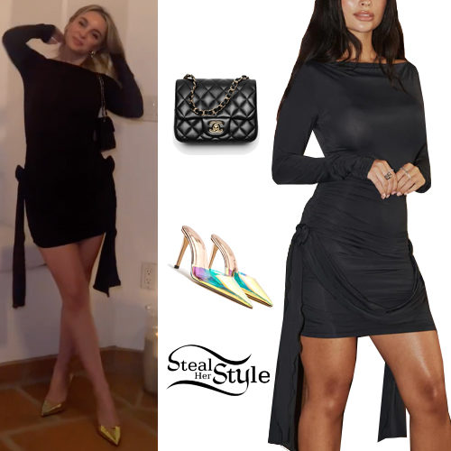 Black Mini Dress and Gold Pumps