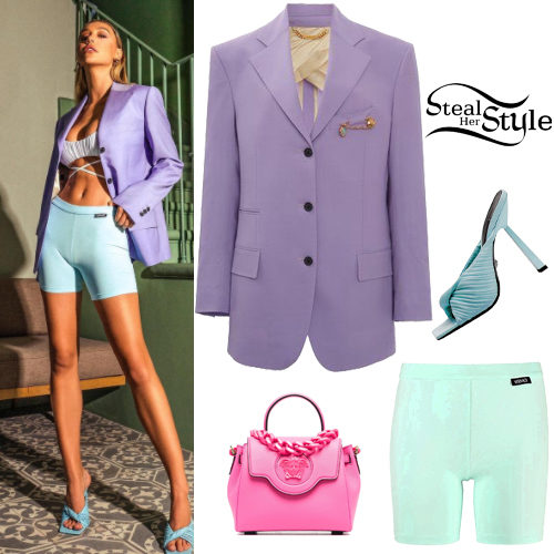 Lilac Blazer and Blue Cycling Shorts