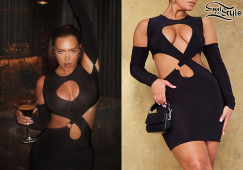 Black Cutout Mini Dress with Glove Sleeves