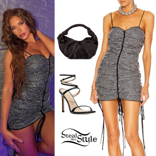 Crystal Mini Dress, Black Sandals