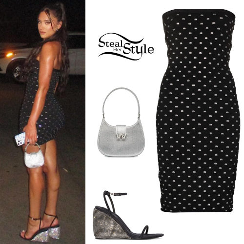 Crystal-Embellished Mini Dress and Wedge Sandals