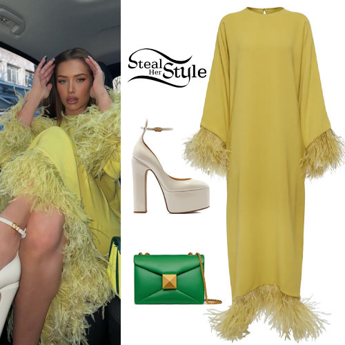 Feather-Trim Shift Dress and Platform Pumps