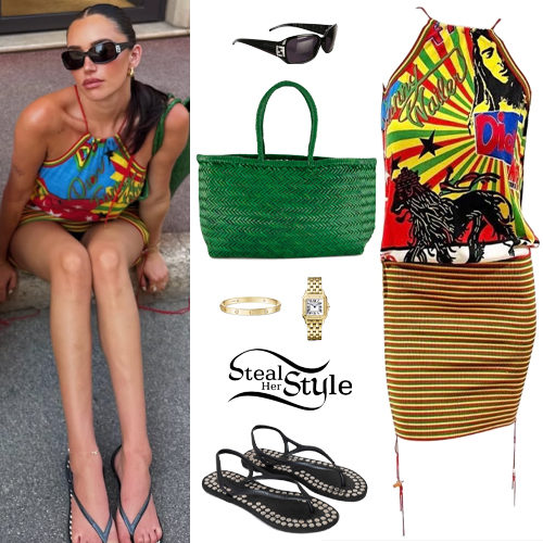 Printed Top, Striped Skirt