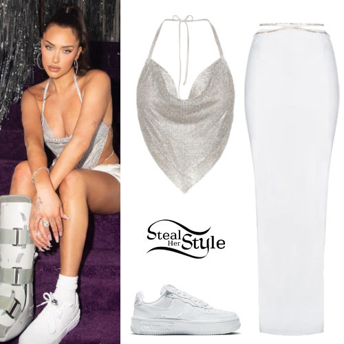 Silver Top, White Skirt