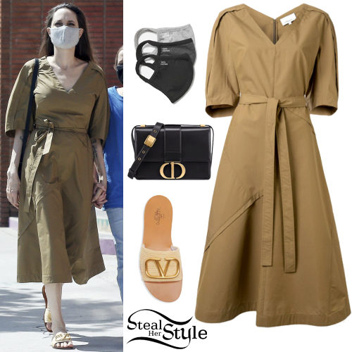 Khaki Midi Dress, Rafia Sandals
