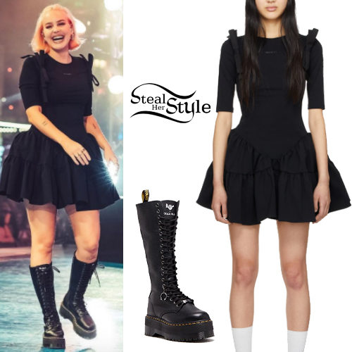 Black Mini Dress, Platform Boots