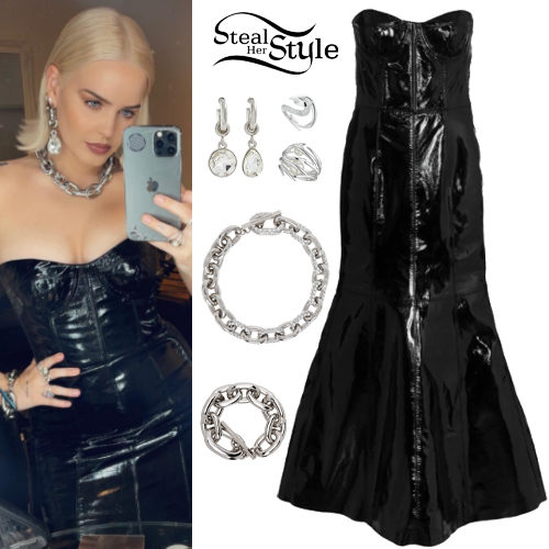 Black Patent Dress, Silver Jewelry
