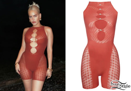 Poster Girl Red Mesh Cutout Jumpsuit