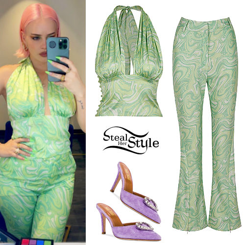 Green Swirl Halter Top and Flared Pants