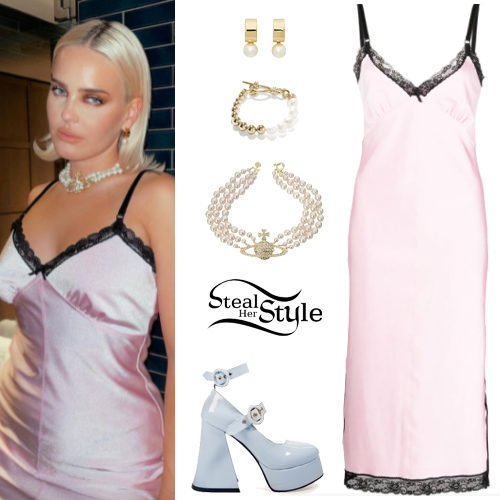 Pink Midi Dress, Blue Platform