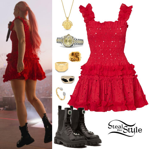 Red Dress, Embellished Boots