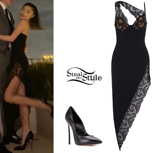 Black Asymmetric Dress and Pumps