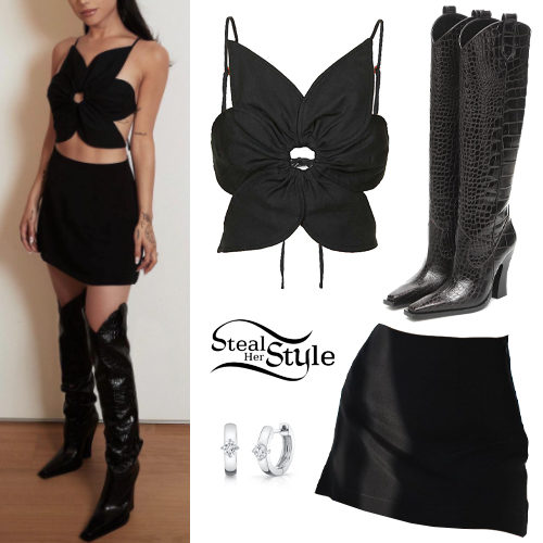 Black Flower Top, Mini Skirt