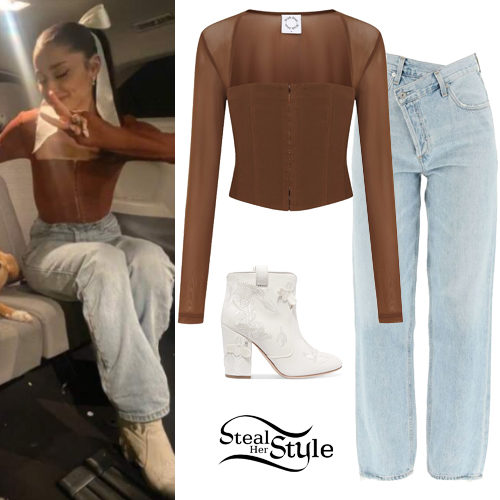 Brown Corset Top, White Boots