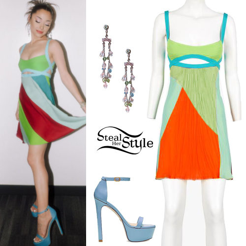 Color Striped Dress, Blue Sandals