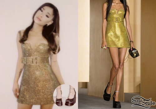 Versace Gold Lurex Mini Dress and Platform Pumps
