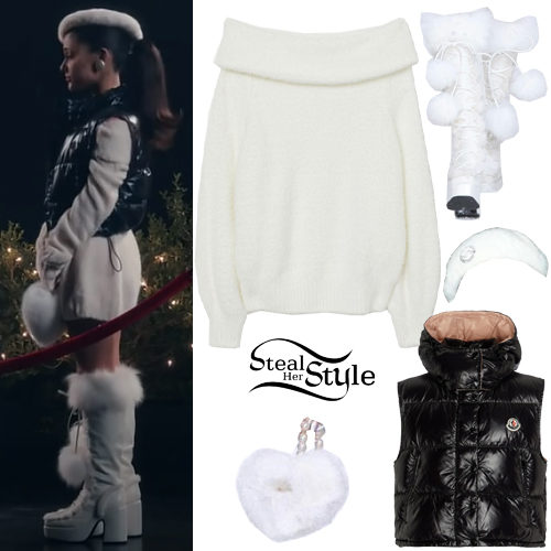 White Off-the-Shoulder Jumper and Moncler Down Gilet