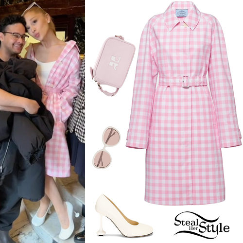 Pink Check Coat, White Pumps