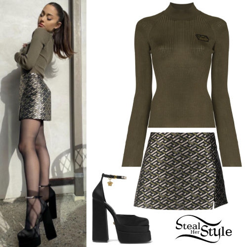 Ribbed High Neck, Printed Skirt