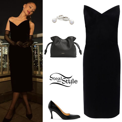 Black Velvet Bustier Dress and Pointed Pumps