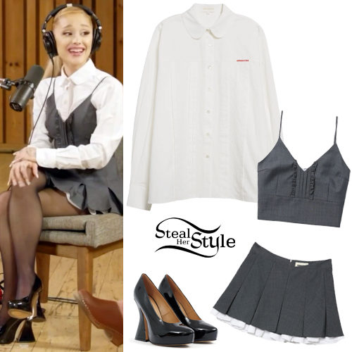 White Blouse, Grey Top/Skirt