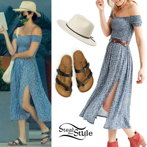 Blue Midi Dress, Black Sandals