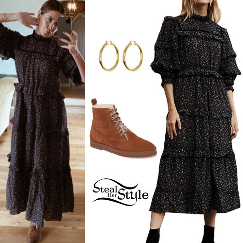 Printed Maxi Dress, Suede Boots