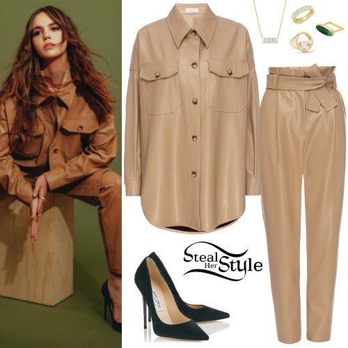 Beige Faux Leather Shirt and Pants