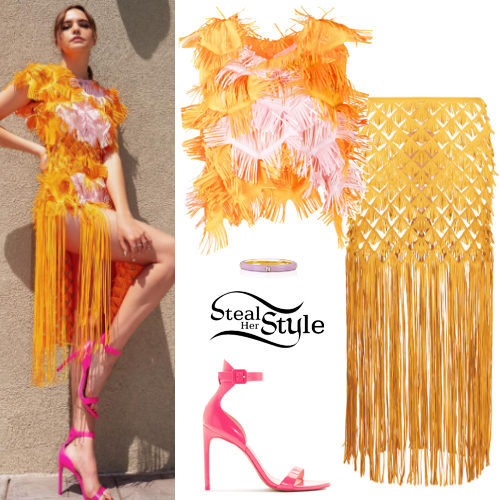 Orange Pink Fringe Top and Skirt