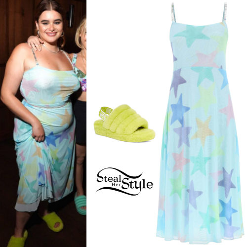 Stars Print Dress, Neon Slides