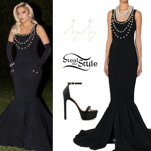 Pearl-Embellished Cady Dress and Platform Sandals