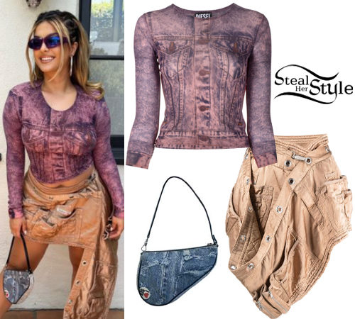 Denim Print Top, Cargo Skirt