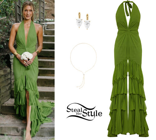 Green Dress, Gold Jewelry