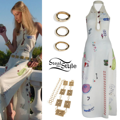 Printed Dress, Gold Bracelet