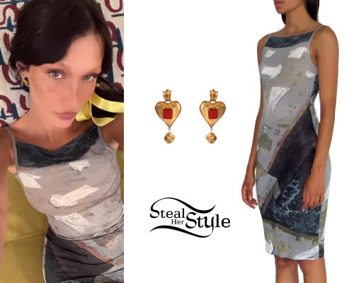 Printed Dress, Gold Earrings