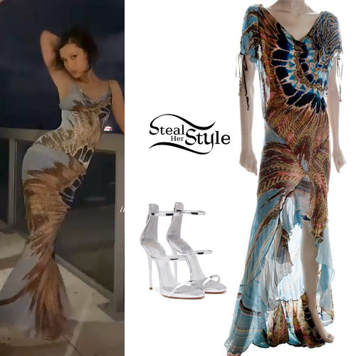 Printed Maxi Dress, Silver Pumps