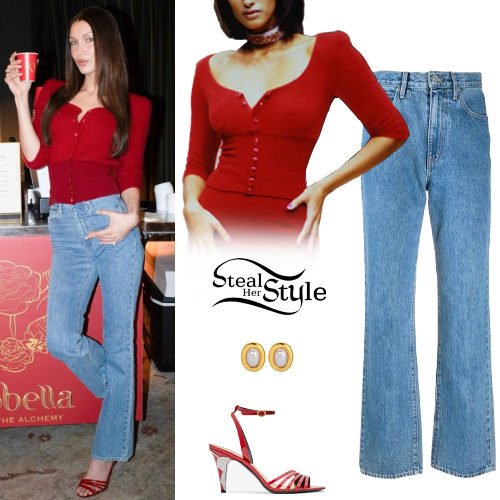 Red Cardigan and Sandals