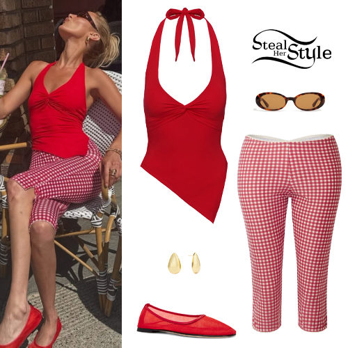 Red Top, Gingham Pants