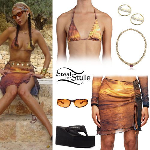 Sunset Print Bikini and Skirt