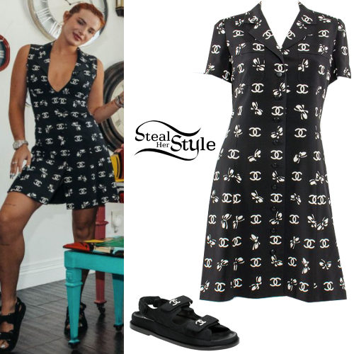 Chanel Butterfly Print Dress and CC Dad Sandals
