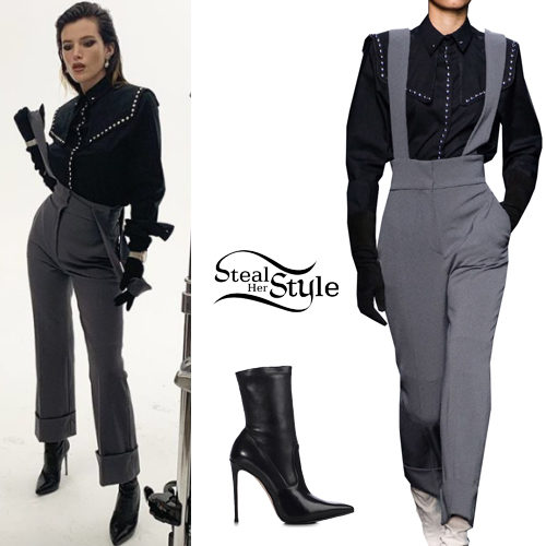 Western-Inspired Shirt and Grey Suspender Trousers