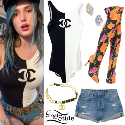 Black-White Bodysuit, Denim Shorts