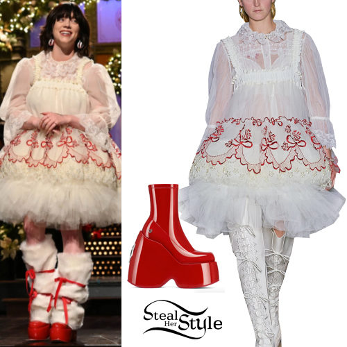 White Dress, Red Boots