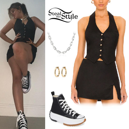 Black Halter Vest and Slit Mini Skort