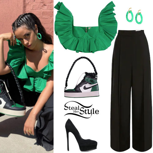 Green Top, Black Pants