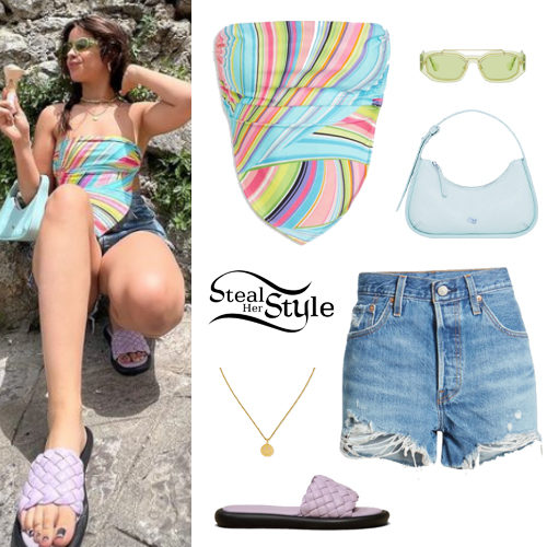 Printed Top, Denim Shorts