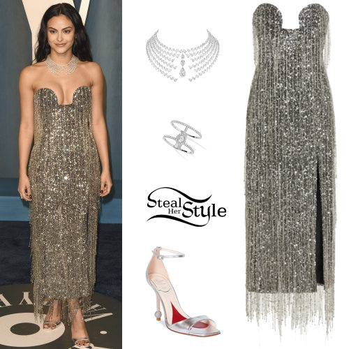 Fringed Embellished Midi Dress and Metallic Sandals