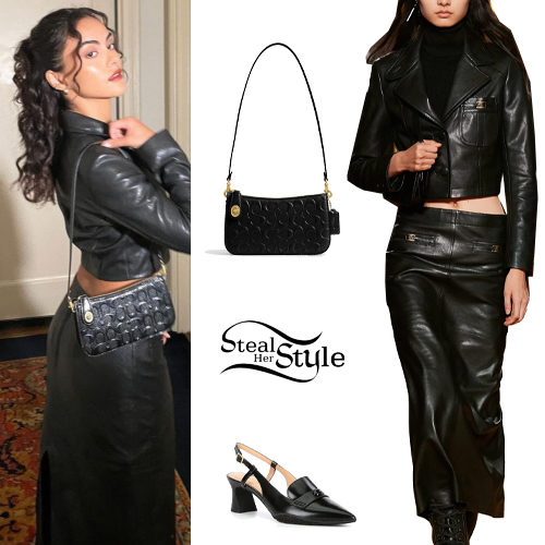 Leather Cropped Jacket and Maxi Skirt