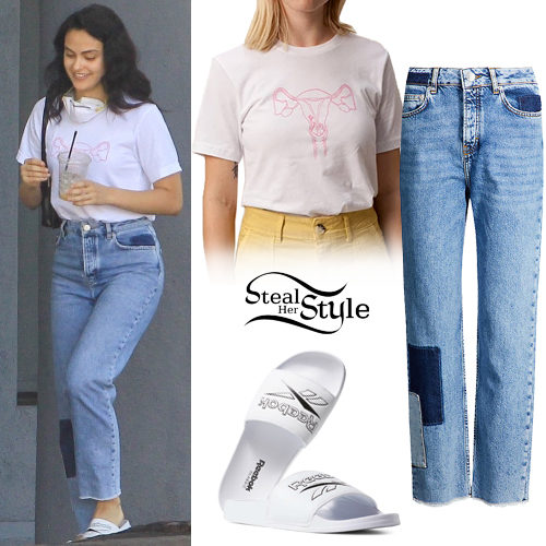 White T-Shirt, Patch Jeans