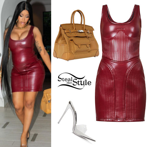 Leather Mini Dress, Clear Sandals